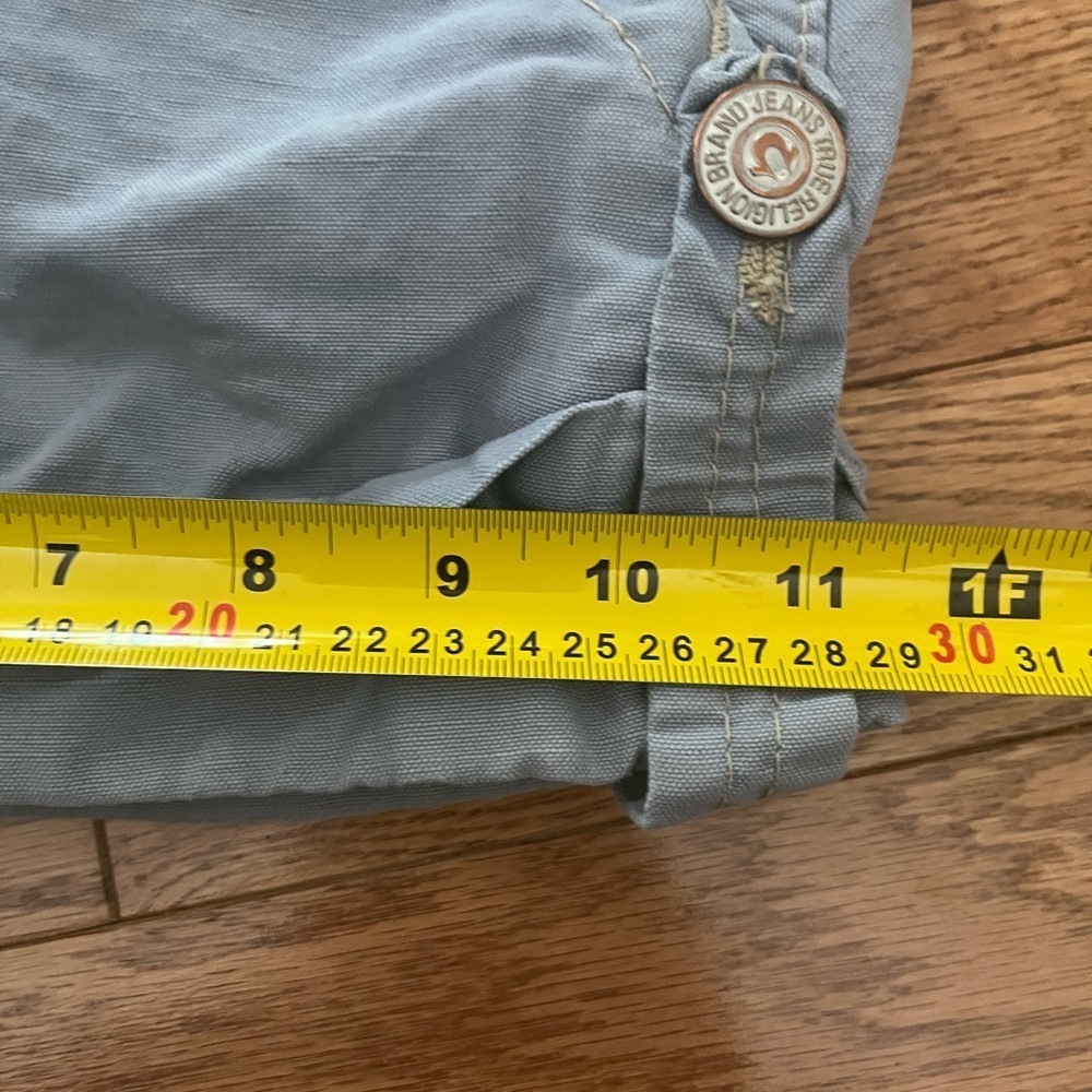 [W29]True Religion Gray/Blue Linen Cotton Sammy Shorts Wide Fold Hem - Picture 6 of 8